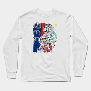 Philippine Flag-Tribal line Art Jellyfish / Baybayin word Sinag (Flash of light) Long Sleeve T-Shirt